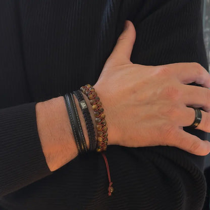 Pulsera de Ojo de Tigre Amarillo doble 6mm oro 18k para Hombre