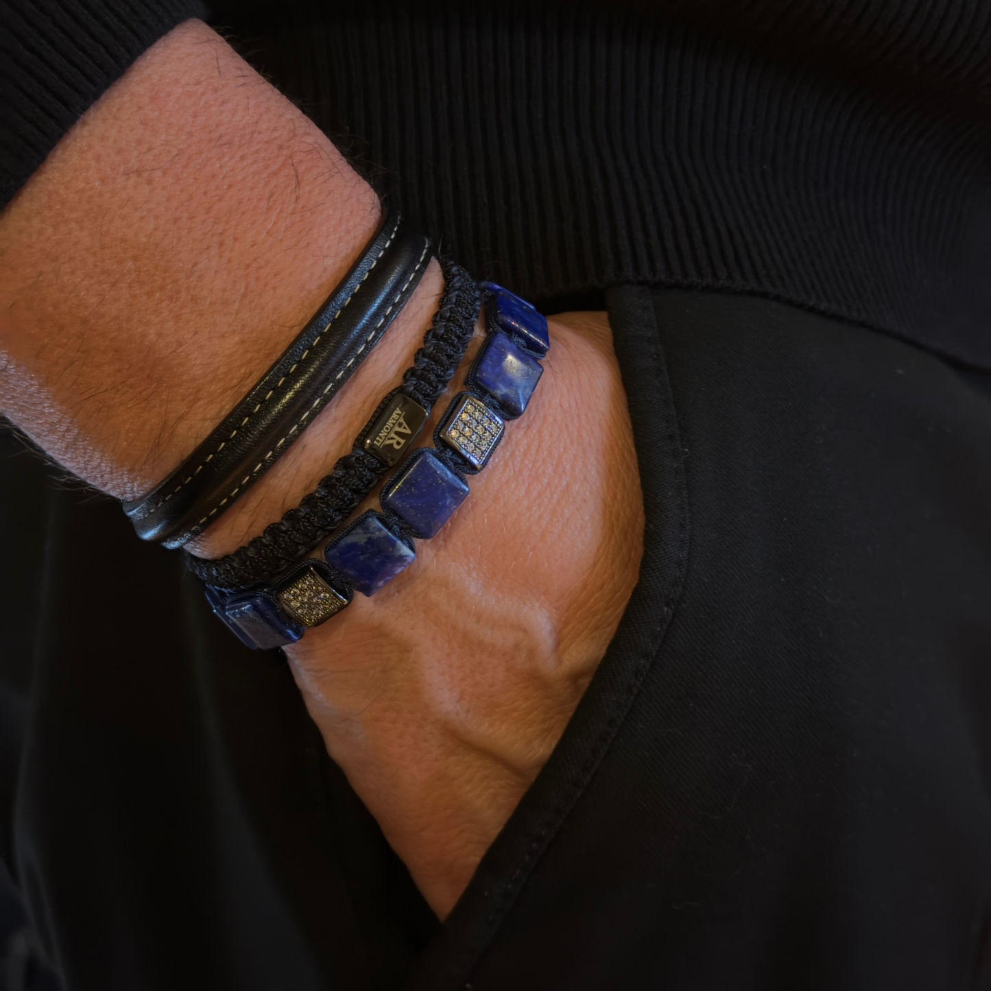 Men's Lapis Lazuli Flat Stone Bracelet
