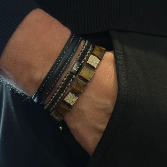 Pulsera de Ojo de Tigre amarilla cuadrada oro 18k para hombre