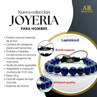 Pulsera piedra redonda LAPISLÁZULI para hombre