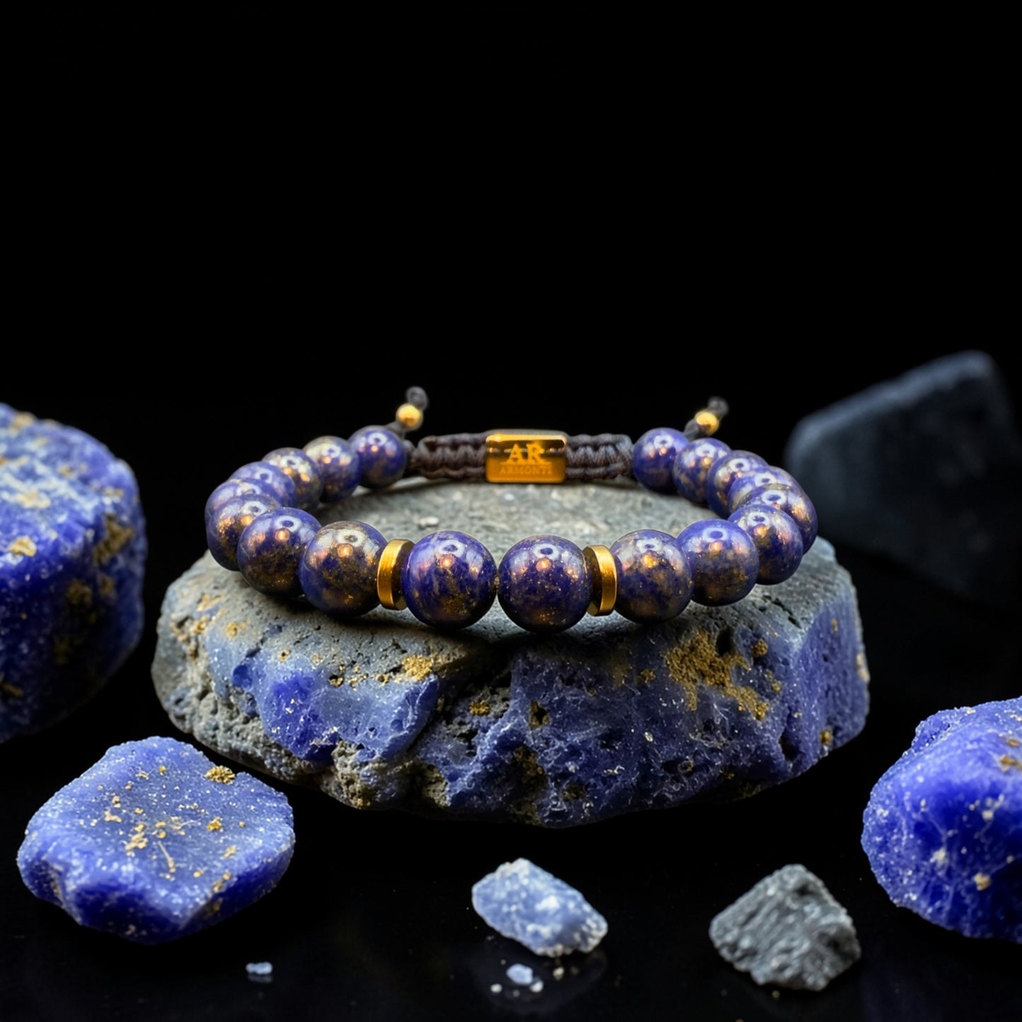 Men's round lapis lazuli stone bracelet