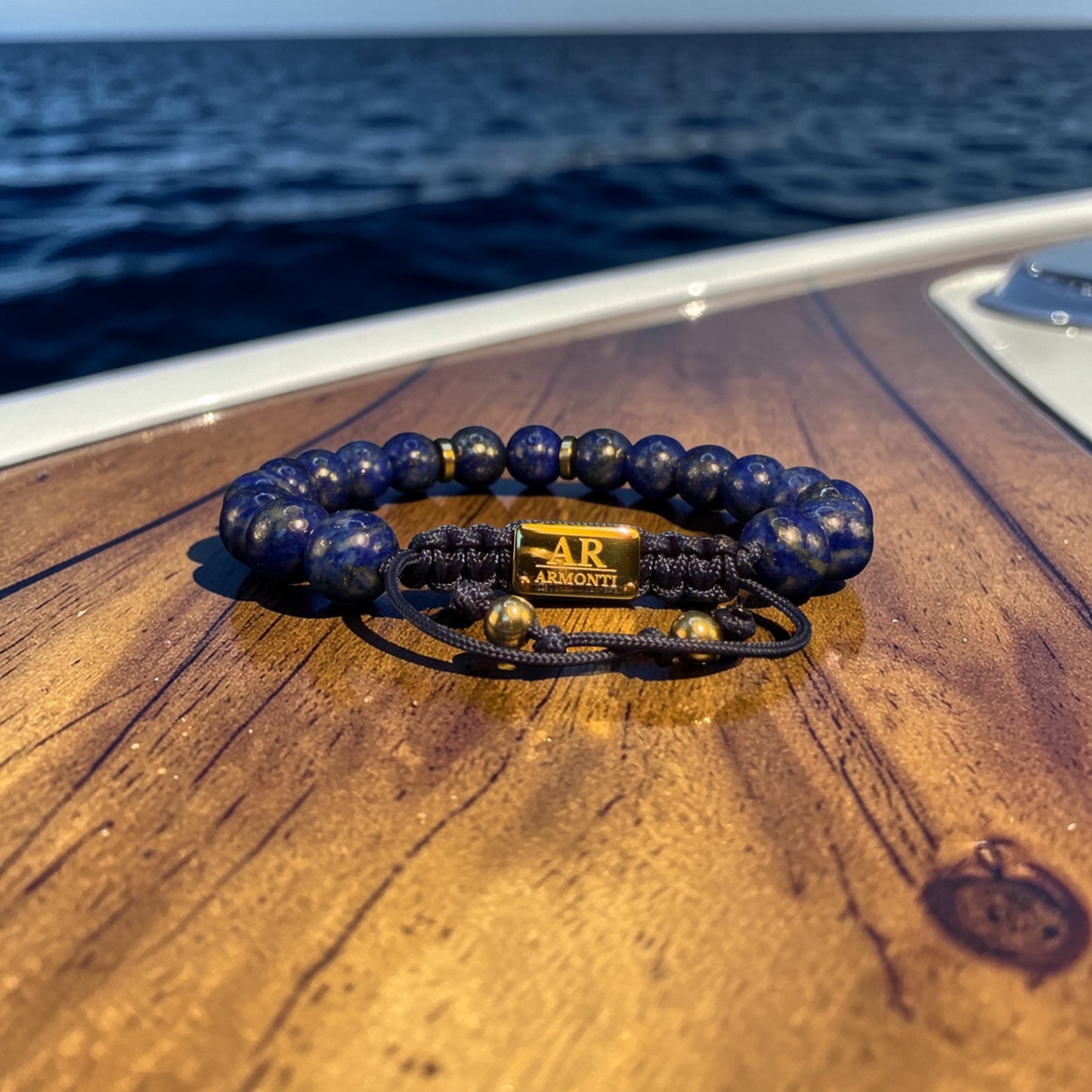 Men's round lapis lazuli stone bracelet