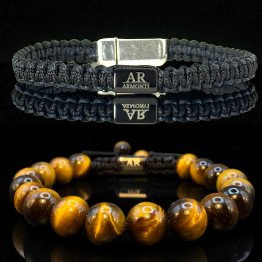 Set ojo de tigre marrón y macramé hombre
