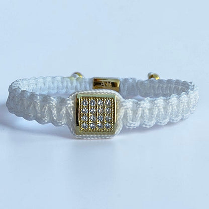White Macrame Bracelet with Cubic Zirconia for Women