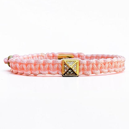 Pulsera de Macramé Rosa Pirámide oro para Mujer