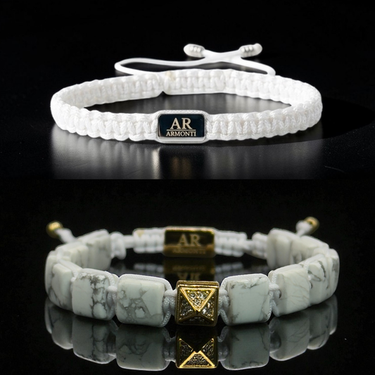 Set Pulsera de Howlita y Macramé blanco mujer