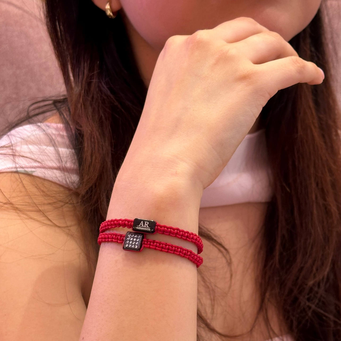 Pulsera roja MACRAMÉ CIRCONITA para mujer