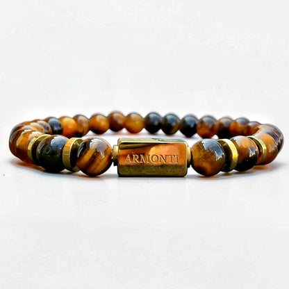 Pulsera de Ojo de Tigre Amarillo Elástica 6mm oro 18k para Hombre