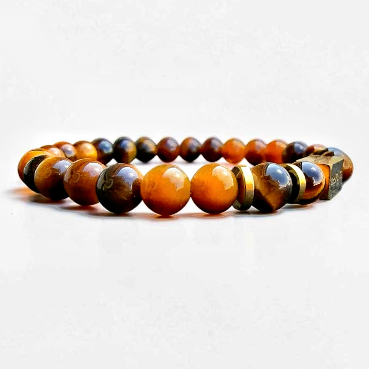 Pulsera de Ojo de Tigre Amarillo Elástica 6mm oro 18k para Hombre