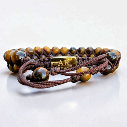 Pulsera de Ojo de Tigre Amarillo doble 6mm oro 18k para Hombre