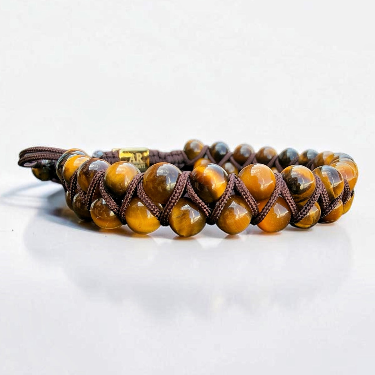 Pulsera de Ojo de Tigre Amarillo doble 6mm oro 18k para Hombre