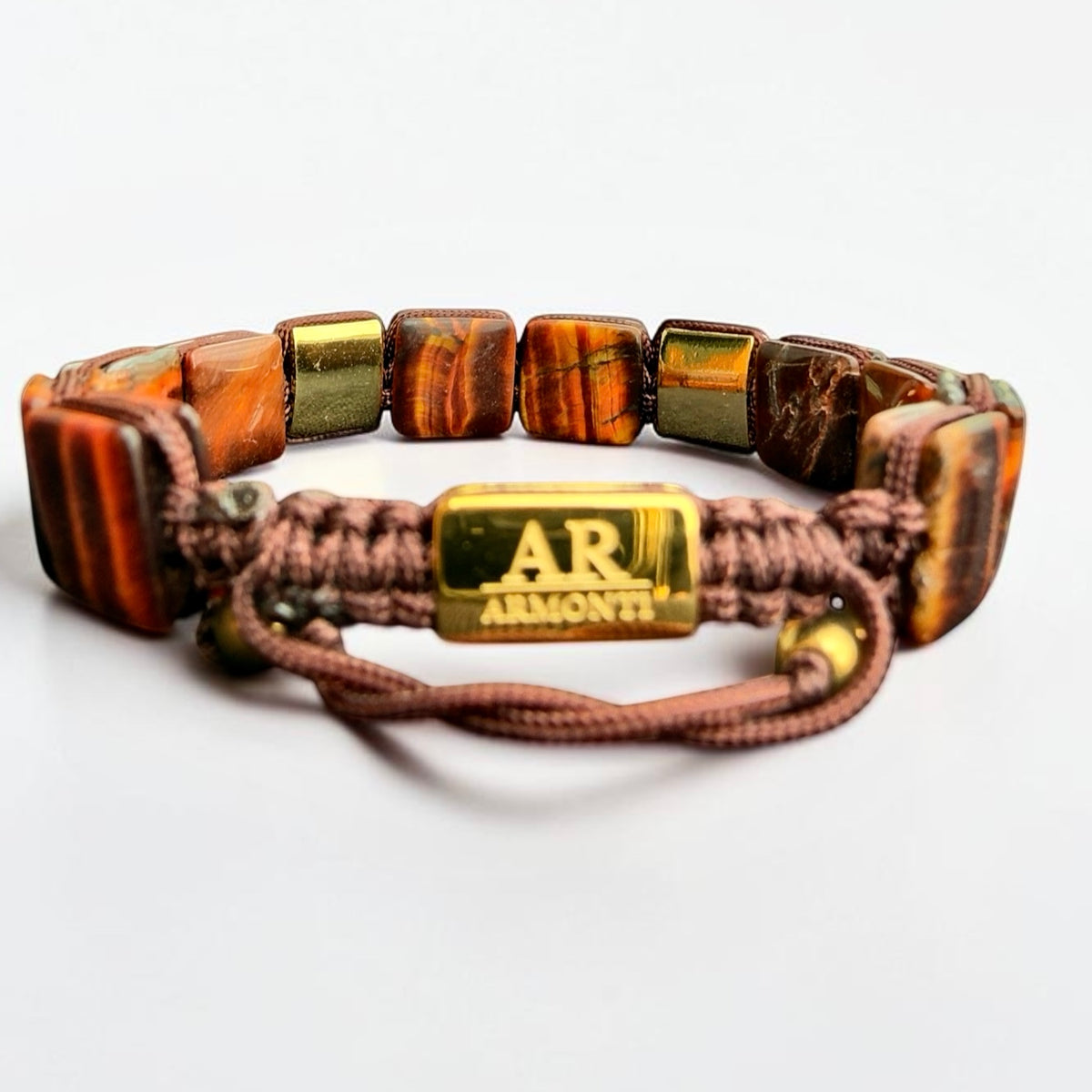 Pulsera de Ojo de Tigre Rojo Cuadrada oro 18k para Hombre