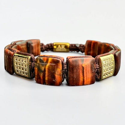 Pulsera de Ojo de Tigre Rojo Cuadrada oro 18k para Hombre