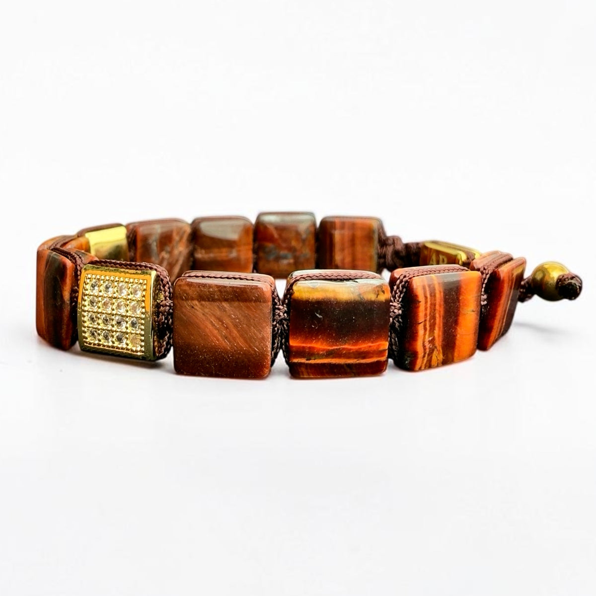 Pulsera de Ojo de Tigre Rojo Cuadrada oro 18k para Hombre