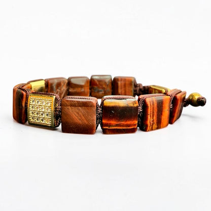 Pulsera de Ojo de Tigre Rojo Cuadrada oro 18k para Hombre