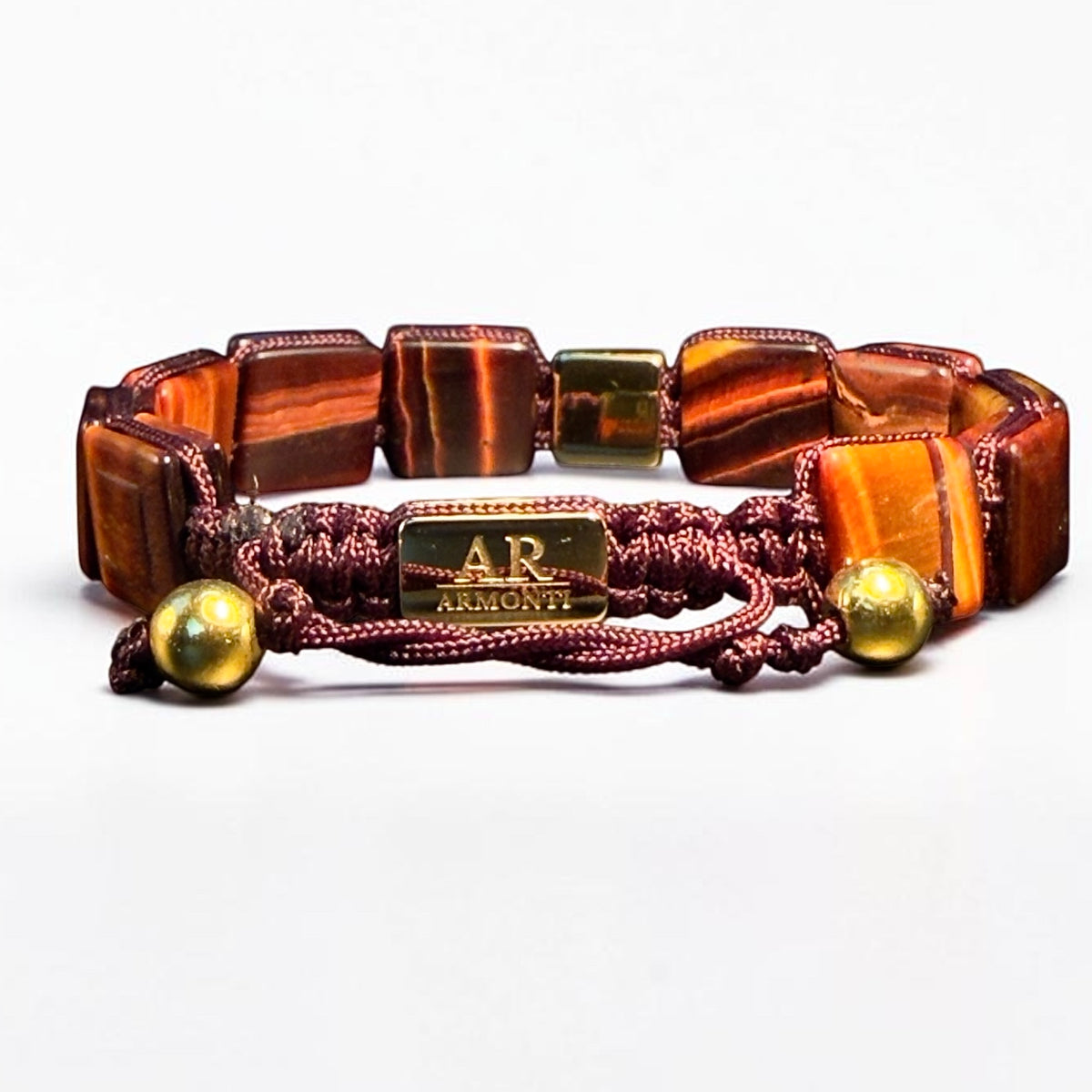 Pulsera ojo de tigre rojo cuadrada oro 18k para mujer