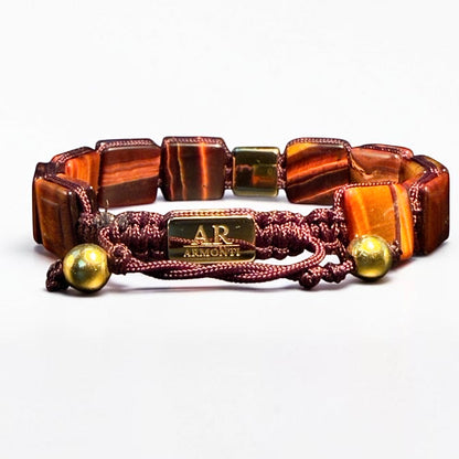 Pulsera ojo de tigre rojo cuadrada oro 18k para mujer