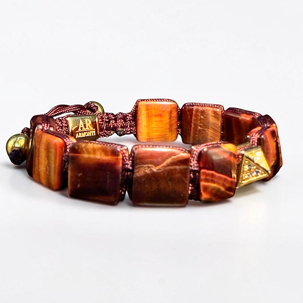 Pulsera ojo de tigre rojo cuadrada oro 18k para mujer