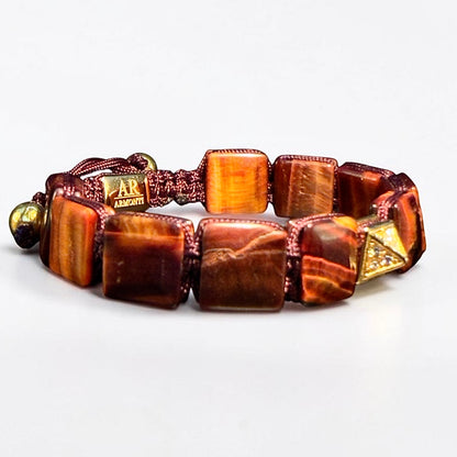 Pulsera ojo de tigre rojo cuadrada oro 18k para mujer