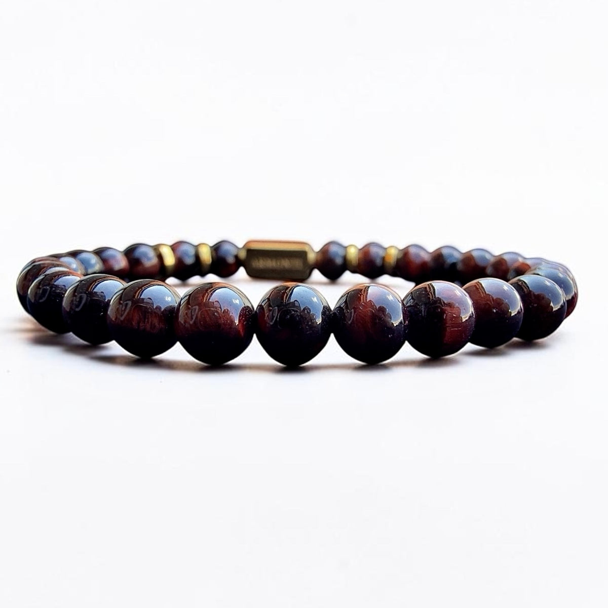 Pulsera de Ojo de Tigre Rojo Elástica 6mm oro 18k para Hombre