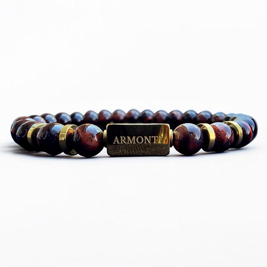 Pulsera de Ojo de Tigre Rojo Elástica 6mm oro 18k para Hombre