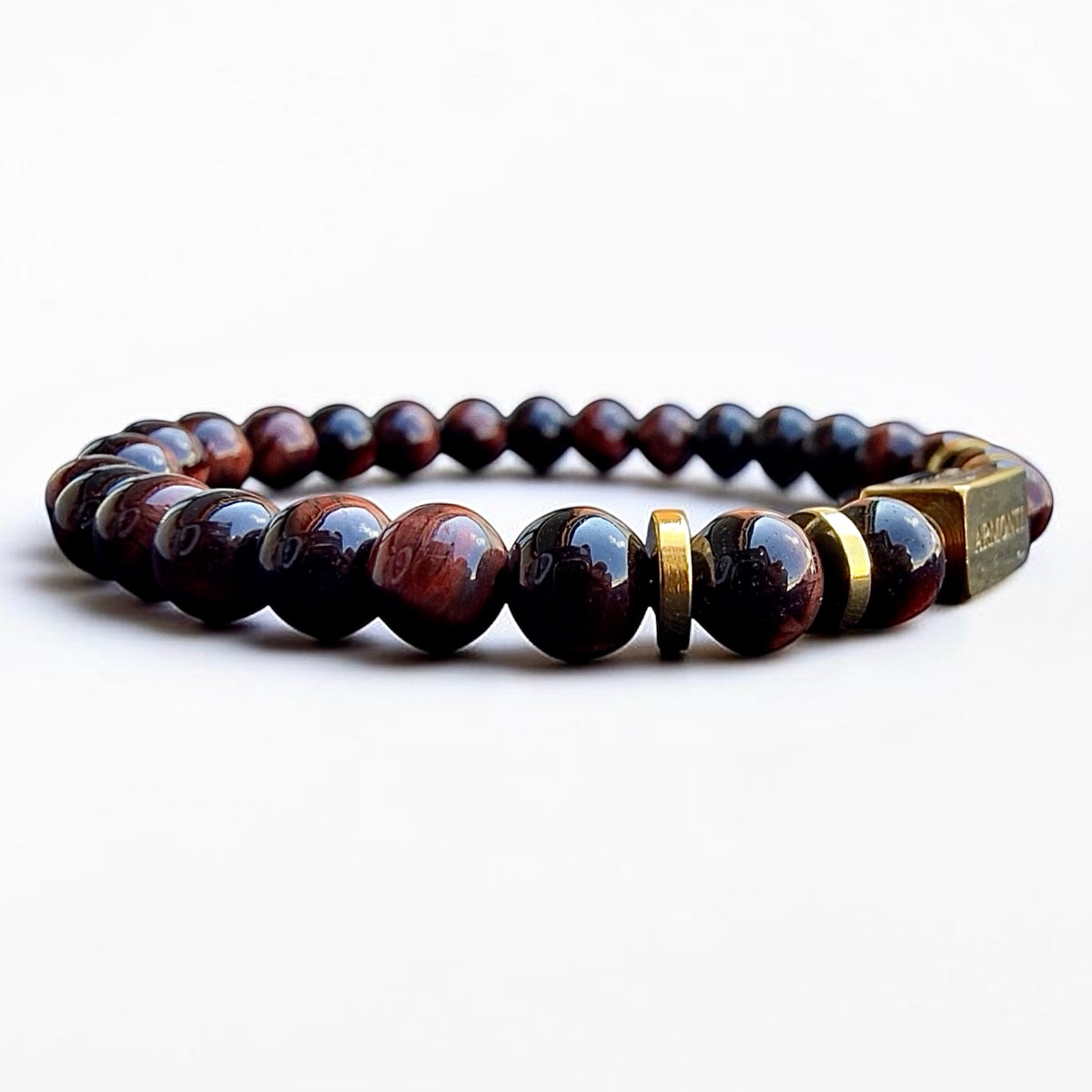 Pulsera de Ojo de Tigre Rojo Elástica 6mm oro 18k para Hombre