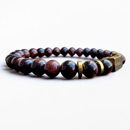 Pulsera de Ojo de Tigre Rojo Elástica 6mm oro 18k para Hombre
