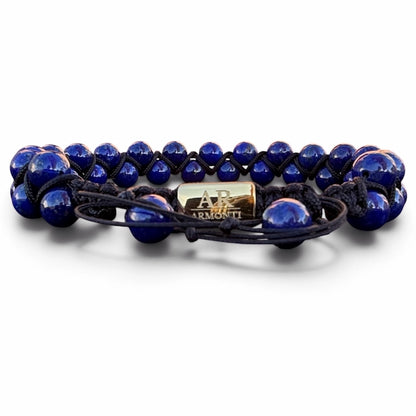 Pulsera de piedra natural lapislázuli doble 6mm oro 18k para Hombre