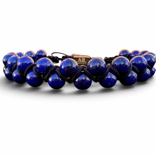 Pulsera de piedra natural lapislázuli doble 6mm oro 18k para Hombre