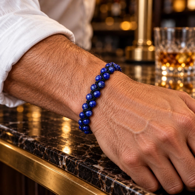 Pulsera de piedra natural lapislázuli doble 6mm oro 18k para Hombre