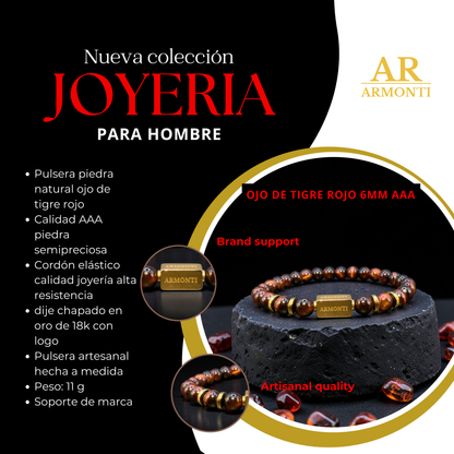 Pulsera de ojo de tigre rojo 6mm