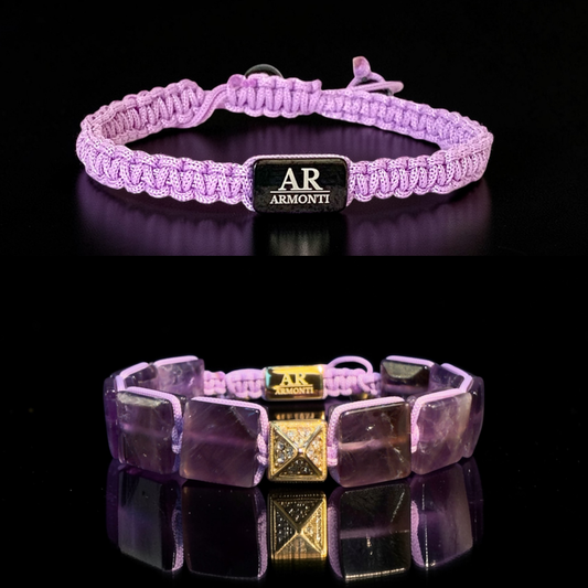 Set Pulsera de Amatista y Pulsera de Macramé para Mujer